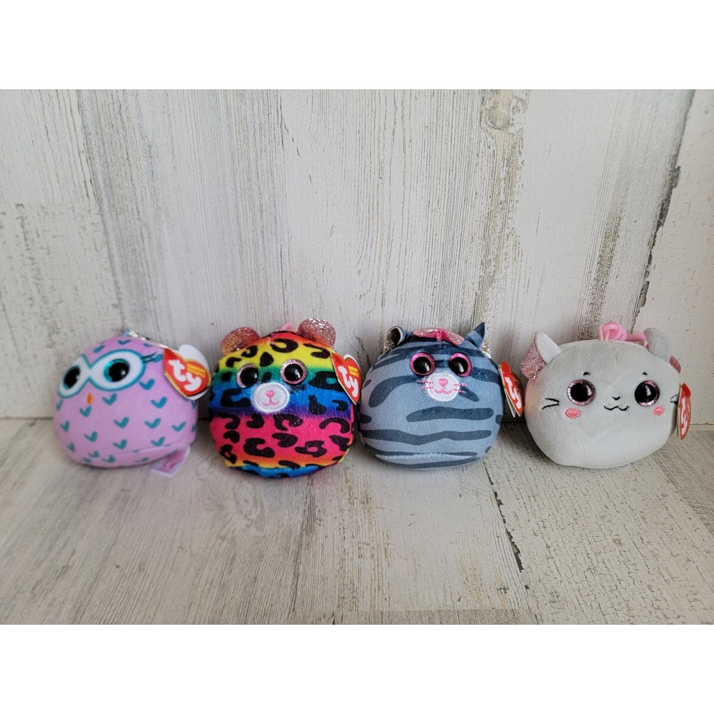Mini beanie baby plush cat owl keychain animal  set toy mouse‎